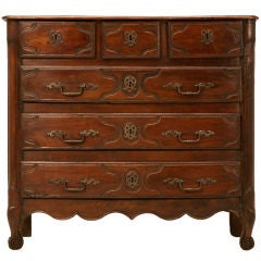 18th C. French Oak Bow-Fronted Louis XV 3 over 3 Commode