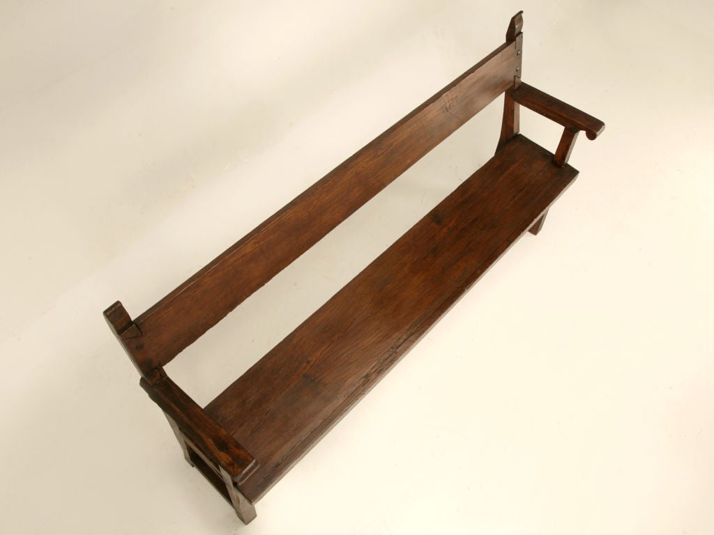 Pine Primitive Antique French Farm House Bench with Back