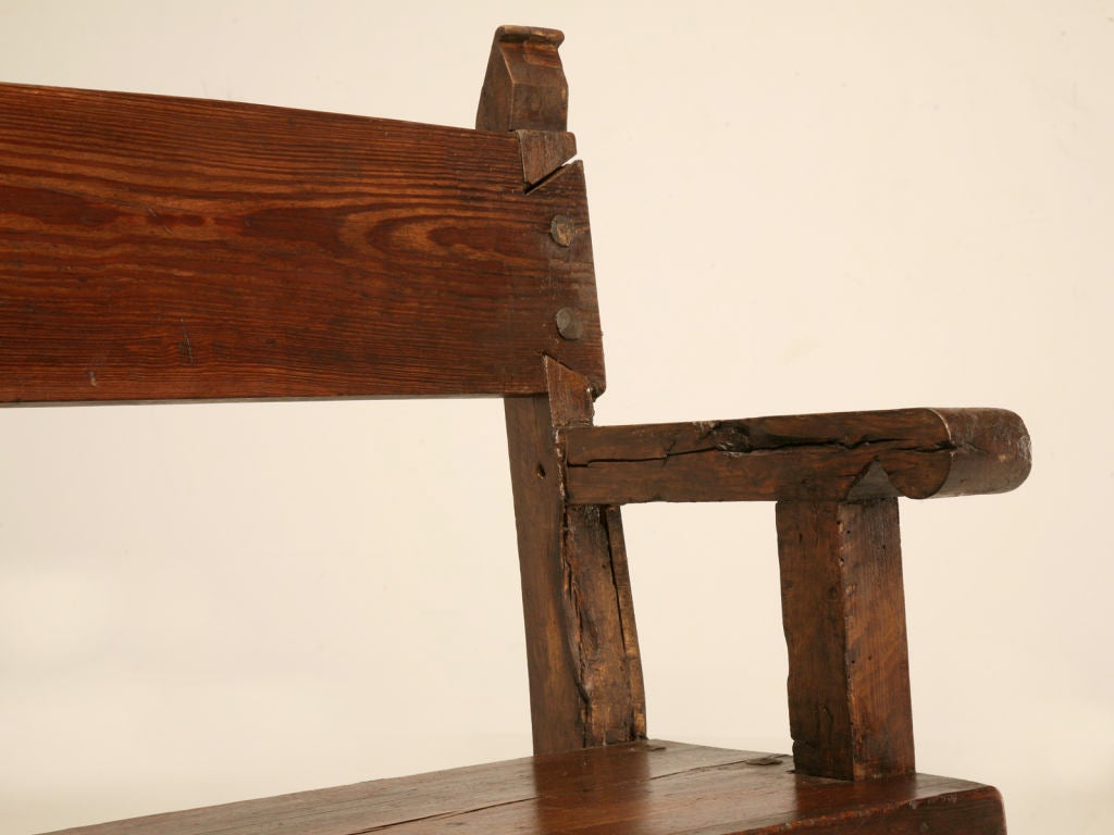 18th Century and Earlier Primitive Antique French Farm House Bench with Back
