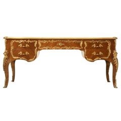 Fancy French Desk w/Bronze Ormolu Decorations & Tooled Leather