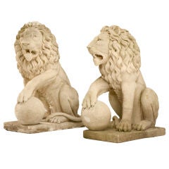 Magnificent Monumental Pair of Large Seated Garden Lions