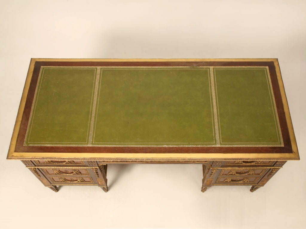 Ornate French Style 7 Drawer Walnut Desk w/Leather Top & Ormolu