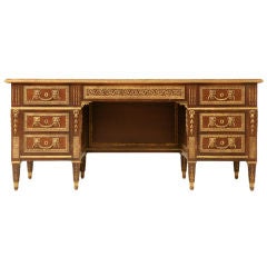 Ornate French Style 7 Drawer Walnut Desk w/Leather Top & Ormolu
