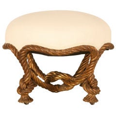 c.1840 Hand-Carved Antique French Gilded Faux Rope Stool/Pouf