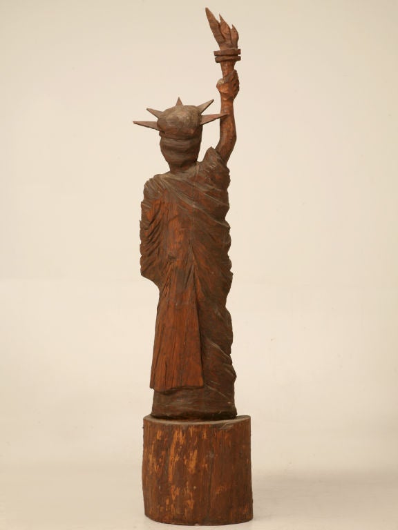 Magnificent Folk Art Carved Wood Statue of Liberty 4