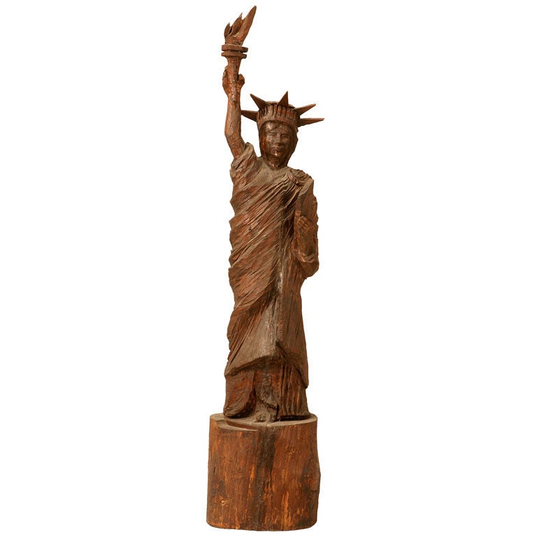 Magnificent Folk Art Carved Wood Statue of Liberty