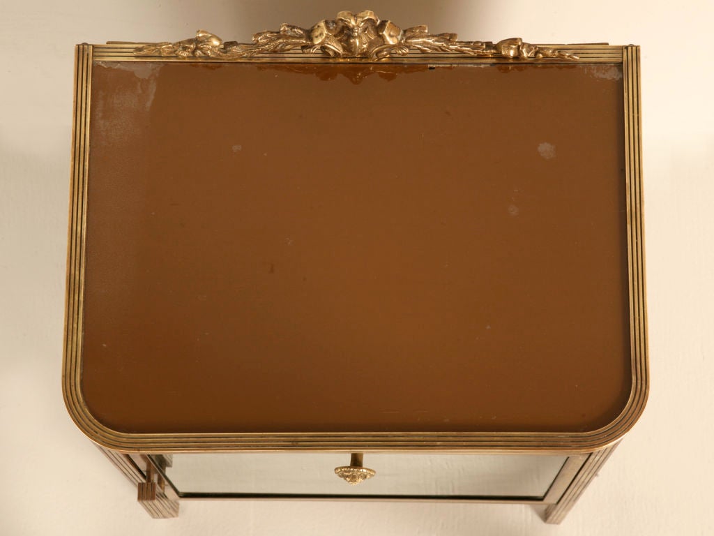 Unique Vintage French Forties Brass & Mirror 1 over 1 Cupboard or Nightstand In Good Condition In Chicago, IL