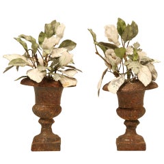 Unique Pair of Decorative Organic Folk Art in Iron Urns from France