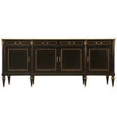 Breathtaking Ebonized Vintage French Louis XVI Buffet w/Orig. Marble Top