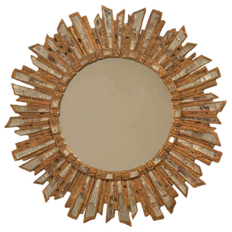 Amazing Un Red Early French Art Deco Sunburst Leaded Glass Amazing Un Red Early French Art Deco Sunburst Leaded Glass Mirror For