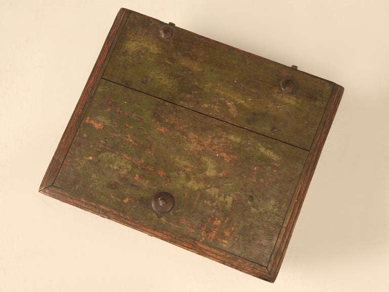 Fantastic all original antique Danish oak box, constructed by hand as a place to keep necessities for penning notes and letters. This fine antique box still retains much of its original paint, which is quite surprising due to its size and able to be