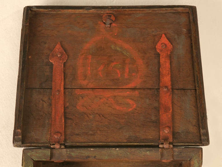 Outstanding 18th C. Danish Oak Letter/Bible Box Retaining Original Paint 1