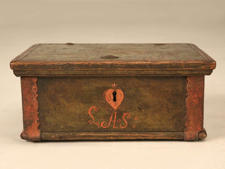 Outstanding 18th C. Danish Oak Letter/Bible Box Retaining Original Paint 2