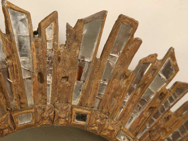 20th Century Amazing Un-Restored Early French Art Deco Sunburst Leaded Glass Mirror