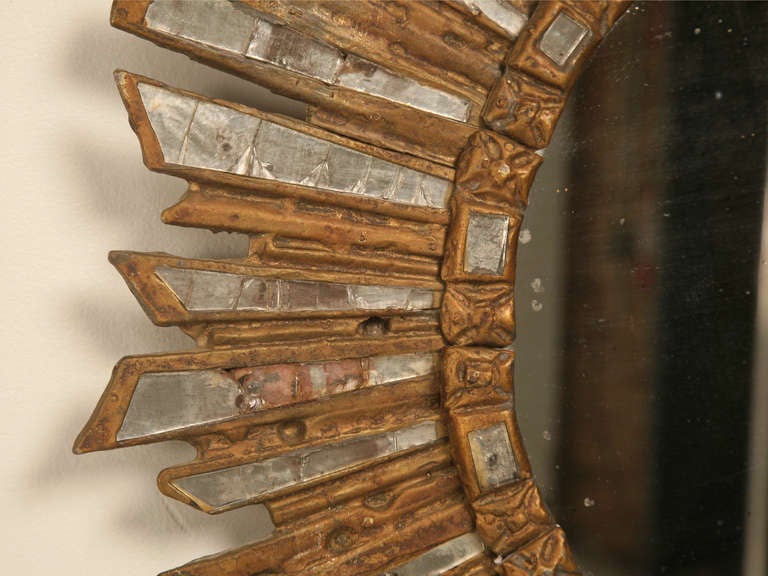 Amazing Un-Restored Early French Art Deco Sunburst Leaded Glass Mirror 5