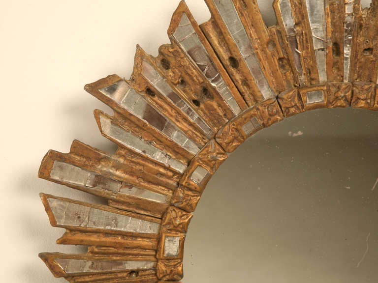 Amazing Un-Restored Early French Art Deco Sunburst Leaded Glass Mirror 6