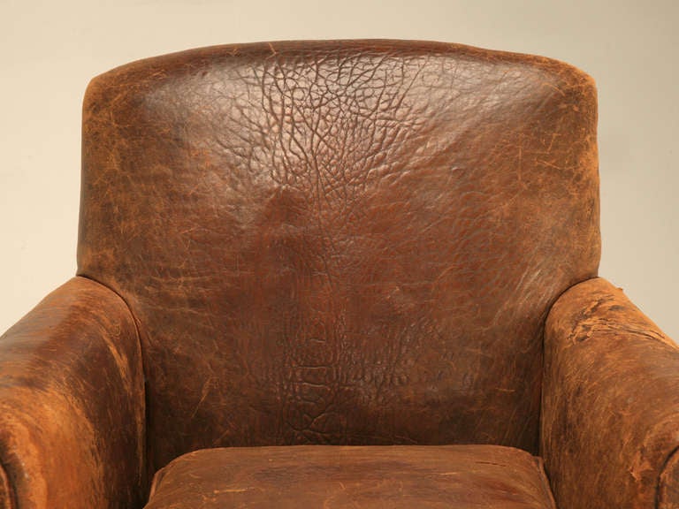 Stunning Pair of Original 1930's French Club Chairs w/Textured Leather In Good Condition In Chicago, IL