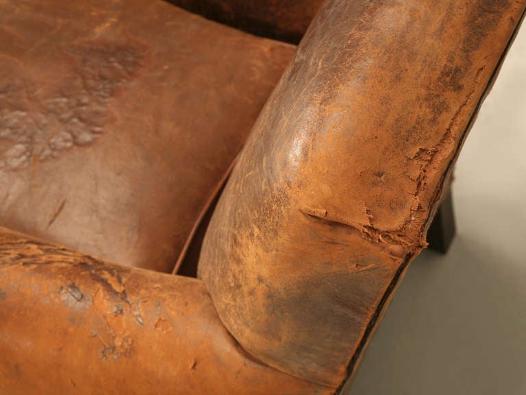 Mid-20th Century Stunning Pair of Original 1930's French Club Chairs w/Textured Leather