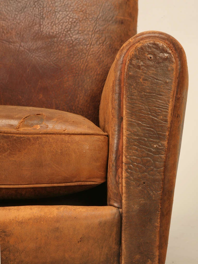 Stunning Pair of Original 1930's French Club Chairs w/Textured Leather 4