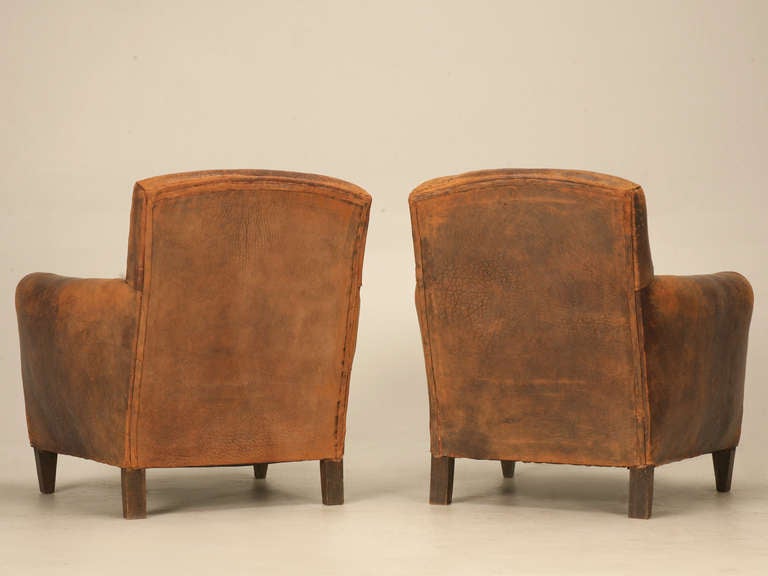 Stunning Pair of Original 1930's French Club Chairs w/Textured Leather 6