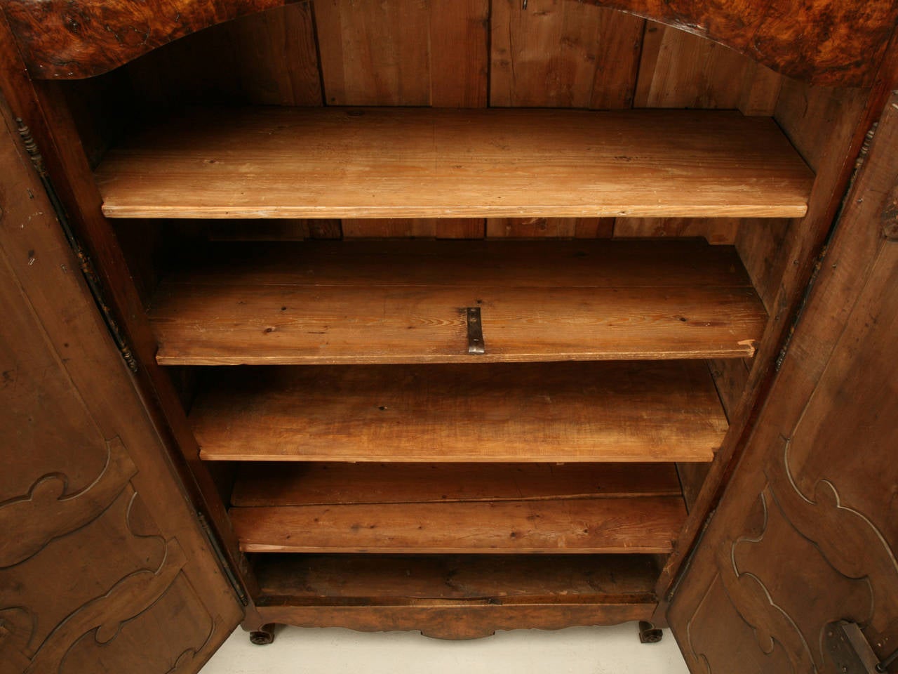 18th Century Armoire, French Burl Walnut in the Style of Louis XV Painted and Gilded Hinges