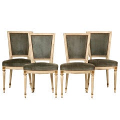 Dynamite Set of 4 Antique French Louis XVI Painted Chairs w/Gilt
