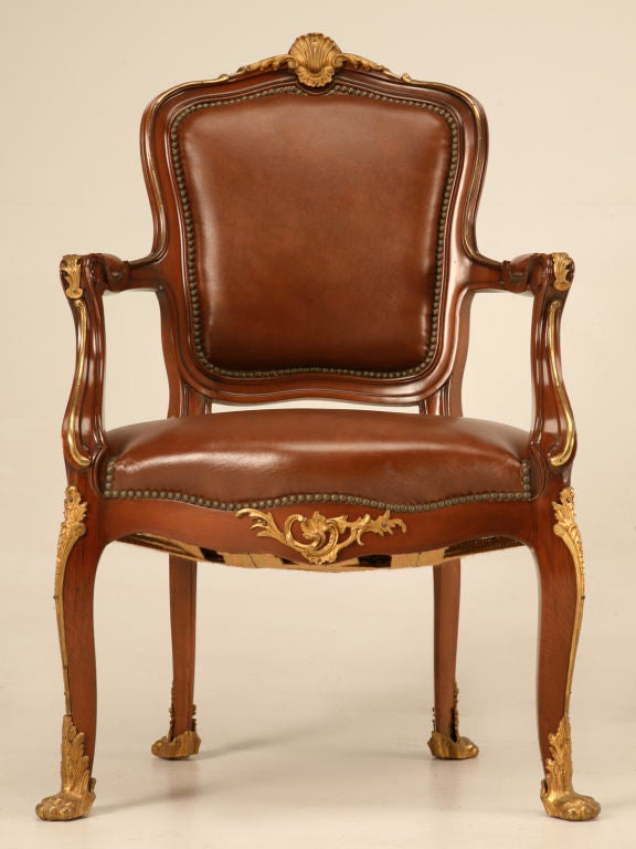 Single Vintage French Louis XV Style Fauteuil with Ormolu Trim