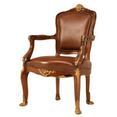Single Vintage French Louis XV Style Fauteuil with Ormolu Trim