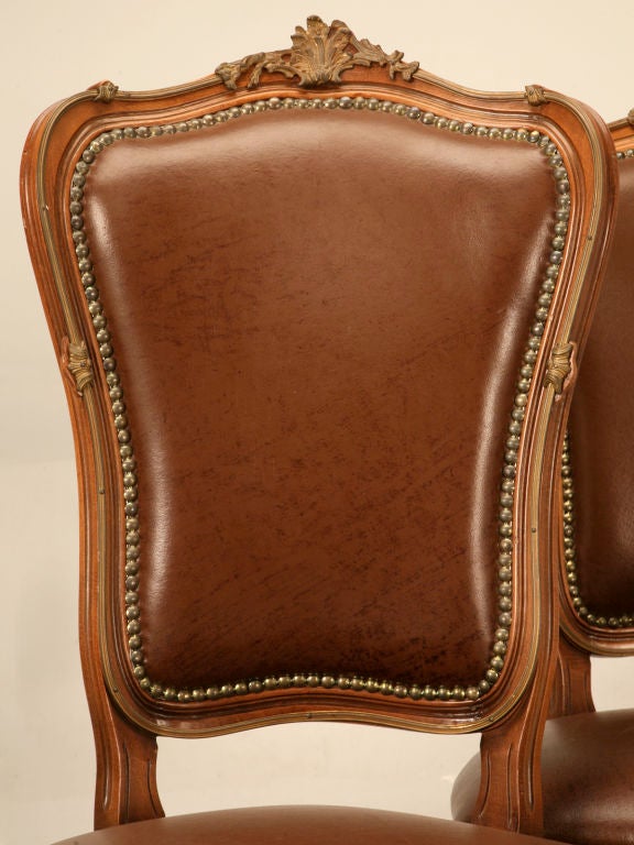 Vintage Set of 4 French Louis XV Style Side Chairs w/Ormolu Trim