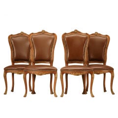 Vintage Set of 4 French Louis XV Style Side Chairs w/Ormolu Trim