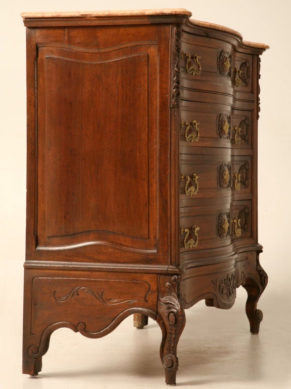 Magnificent Antiq. French Rococo Figured Walnut Commode w/Marble