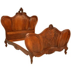 Opulent Antique French Rococo Figured Walnut Bed