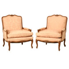 Pair of Vintage French Louis XV Style Fruitwood Bergeres