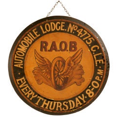 Restored Vintage English R.A.O.B Automobile Lodge Sign on Board
