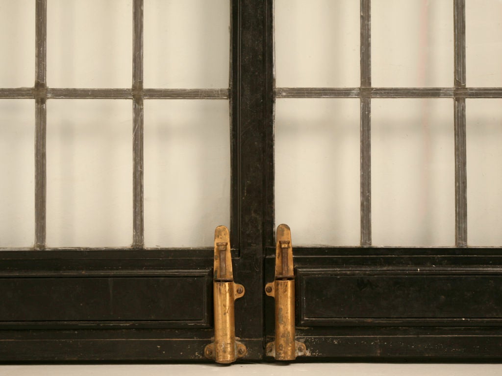 20th Century Pair of Bronze Palladian Leaded Glass French Doors w/Sunburst