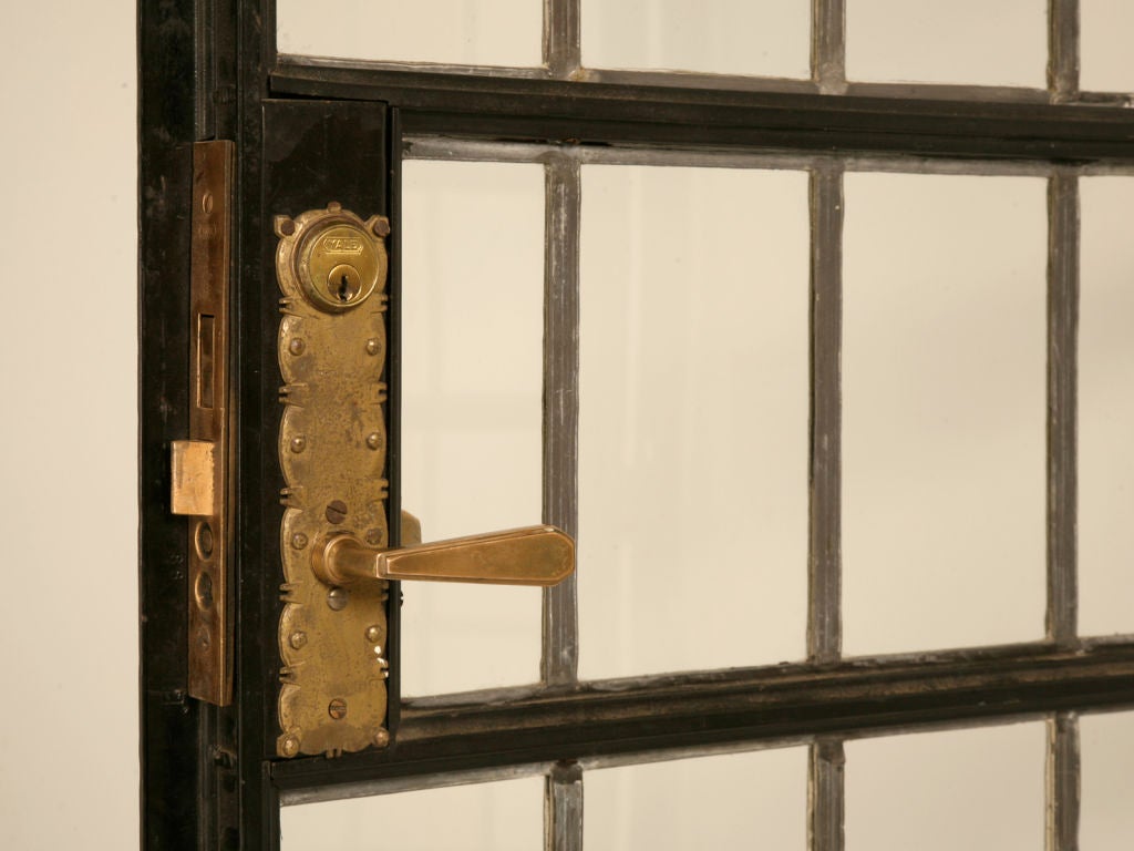 Pair of Bronze Palladian Leaded Glass French Doors w/Sunburst 2
