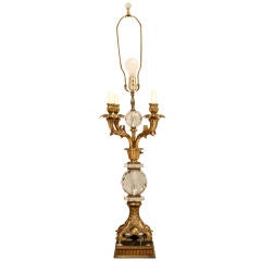 Stunning Vintage Italian Marble, Crystal and Bronze Table Lamp