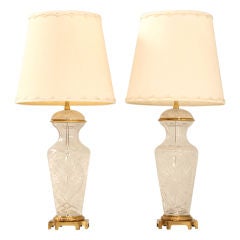 Pair of Vintage Cut Crystal Urn Form Table Lamps (not exact)