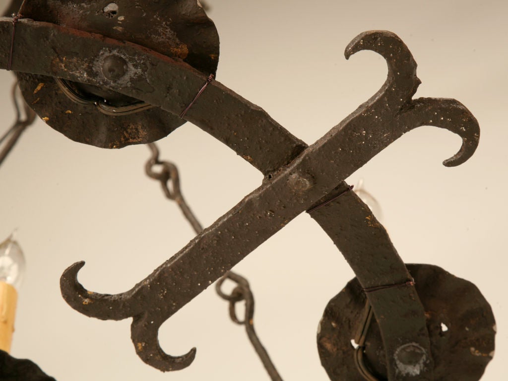 Original Antique Spanish Hand Wrought Iron 7 Light Chandelier 6