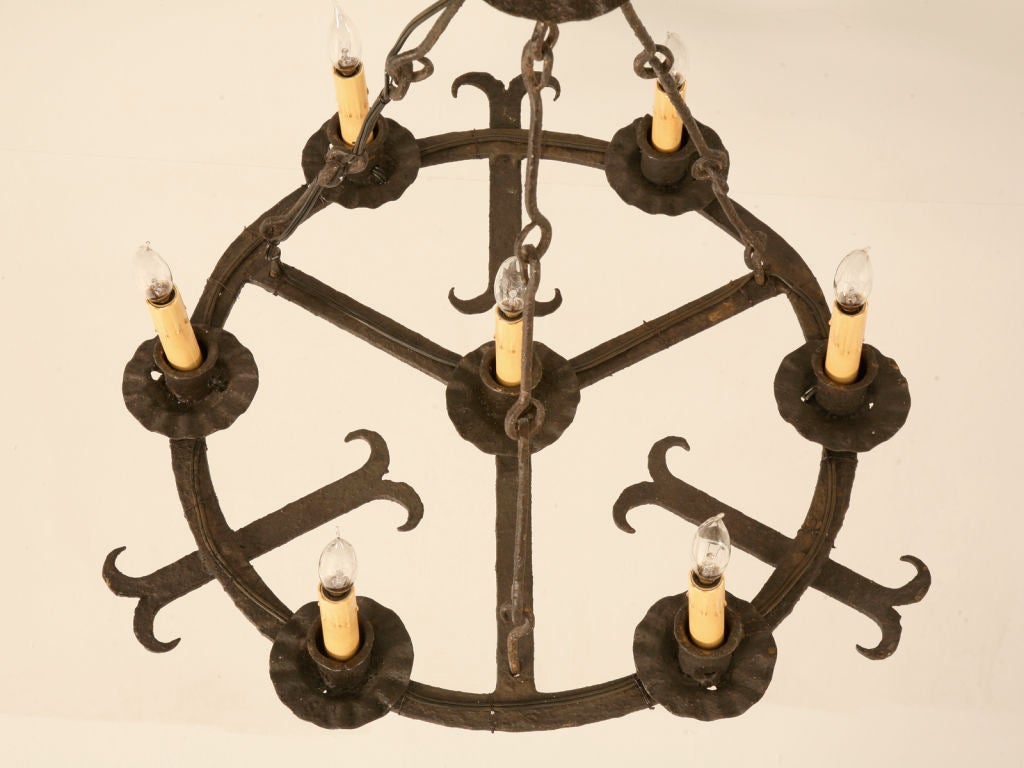 Original Antique Spanish Hand Wrought Iron 7 Light Chandelier 1