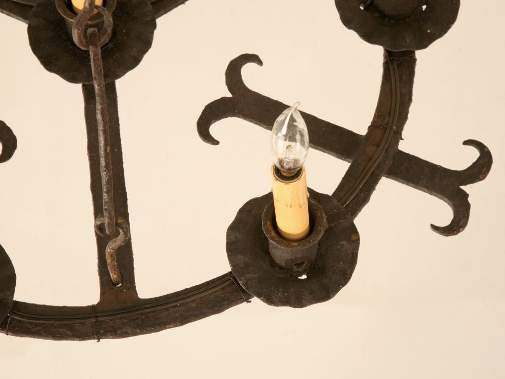 Original Antique Spanish Hand Wrought Iron 7 Light Chandelier 2