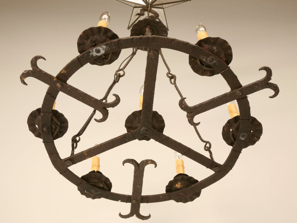 Original Antique Spanish Hand Wrought Iron 7 Light Chandelier 4