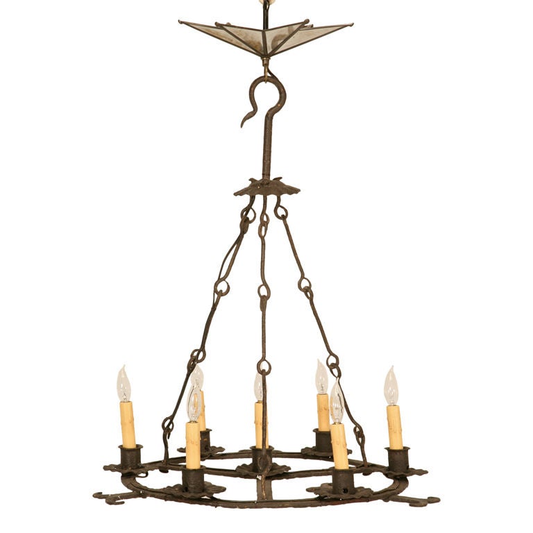 Original Antique Spanish Hand Wrought Iron 7 Light Chandelier