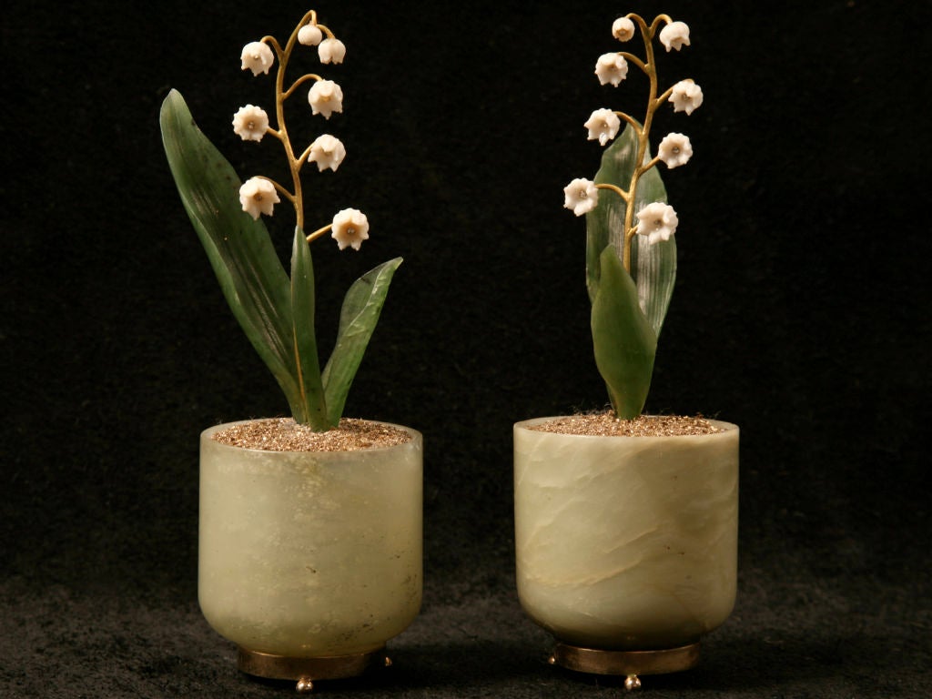 c1930's Pair of Russian Faberge Inspired Gemstone Flower Studies