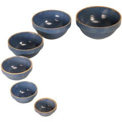 Set of Six Vintage American Pottery Dutch Blue Nesting Bowls