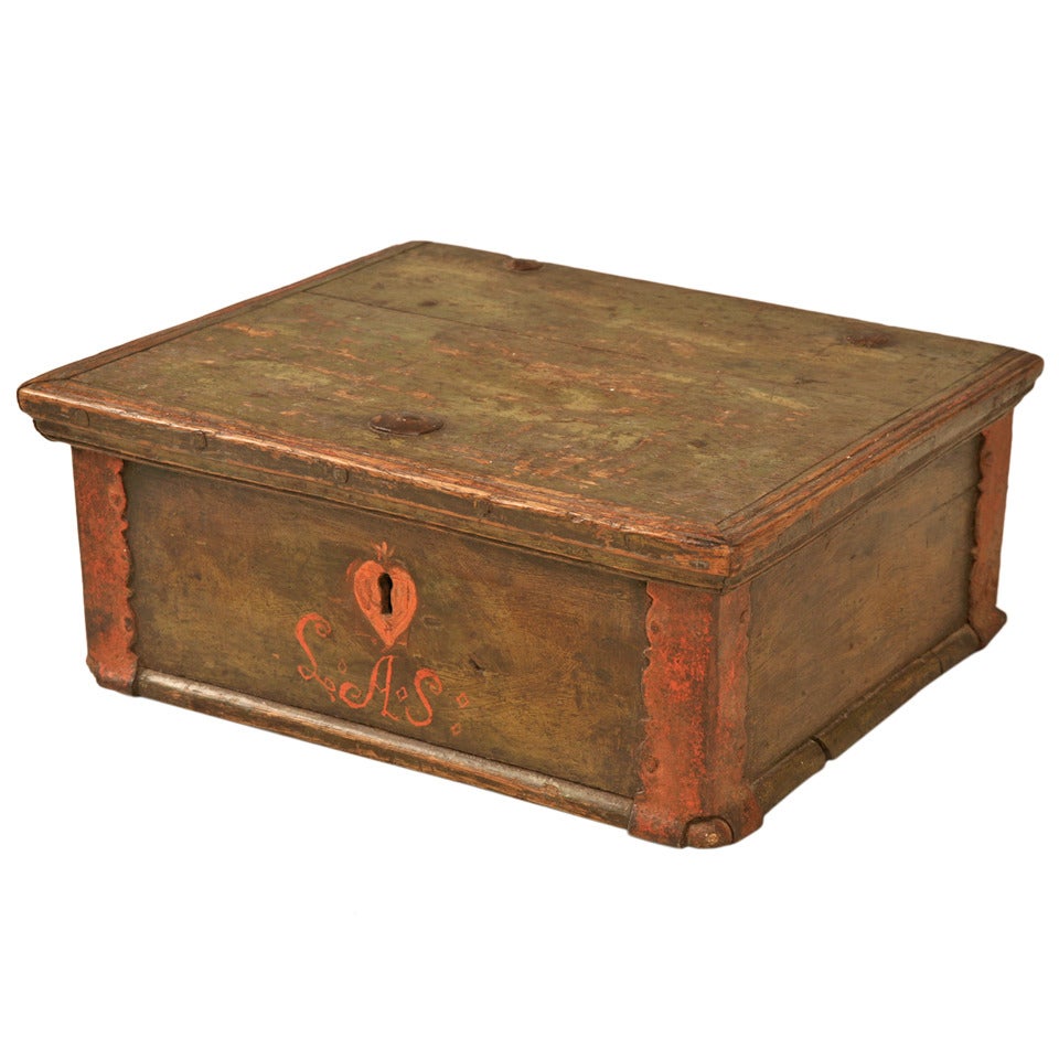 Outstanding 18th C. Danish Oak Letter/Bible Box Retaining Original Paint