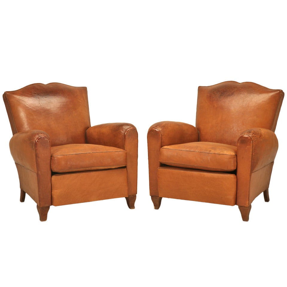 Fully Conserved Pair of Original 1930's French Moustache Back Club Chairs