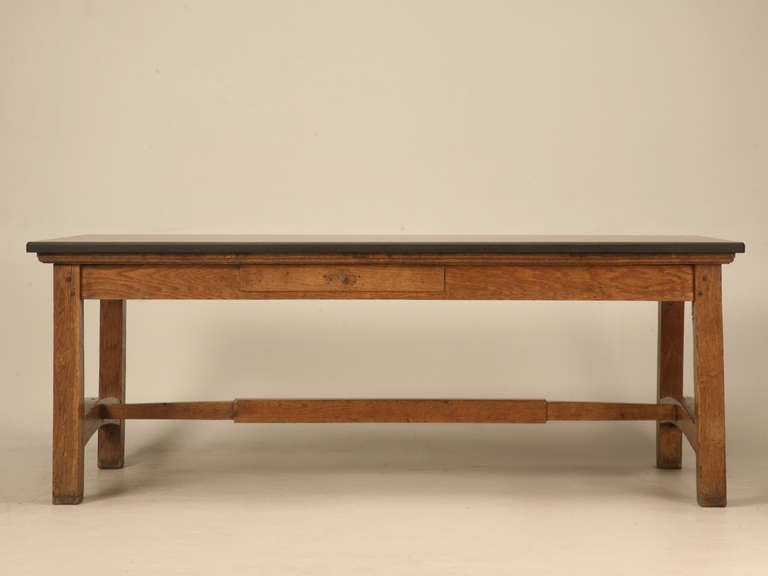 Early 19th C. French Solid Oak Provencal Bakery Table w/ Slate Top 1