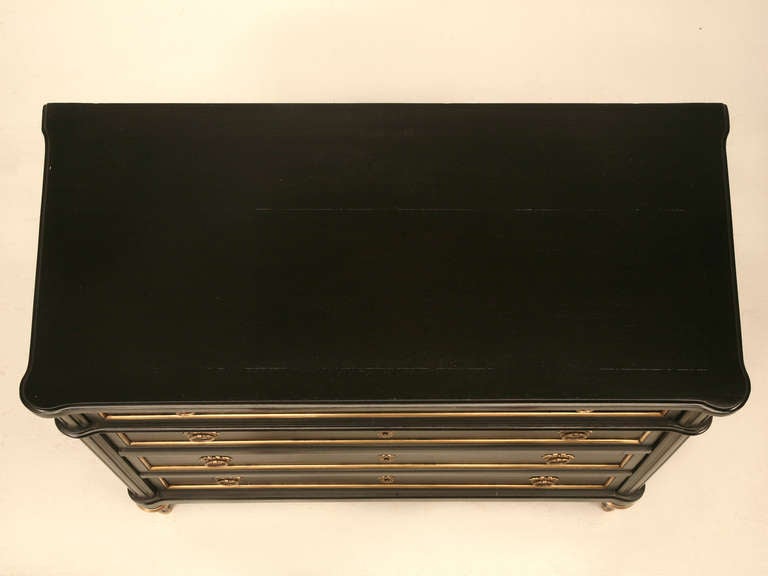 Petite Ebonized Vintage French Louis XVI 4 Drawer Commode In Excellent Condition In Chicago, IL