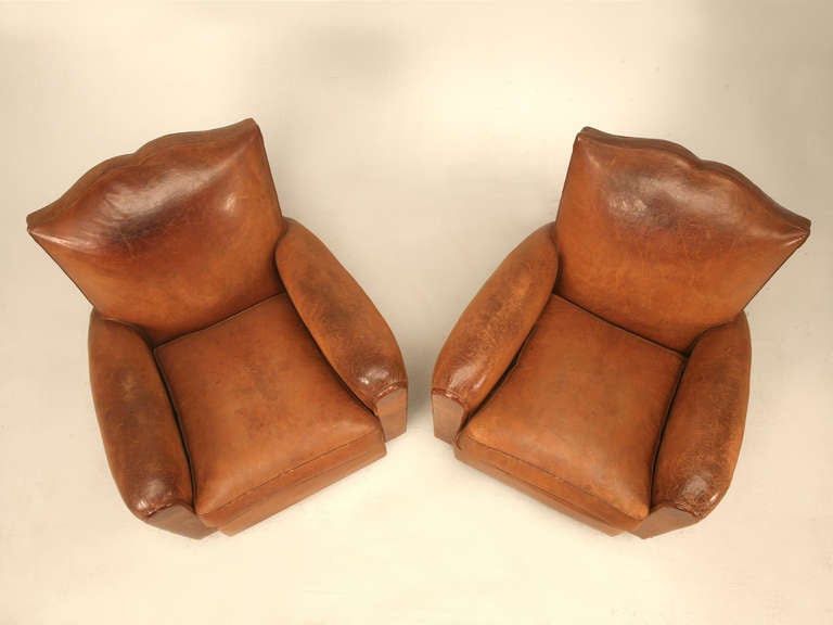 Fully Conserved Pair of Original 1930's French Moustache Back Club Chairs In Good Condition In Chicago, IL